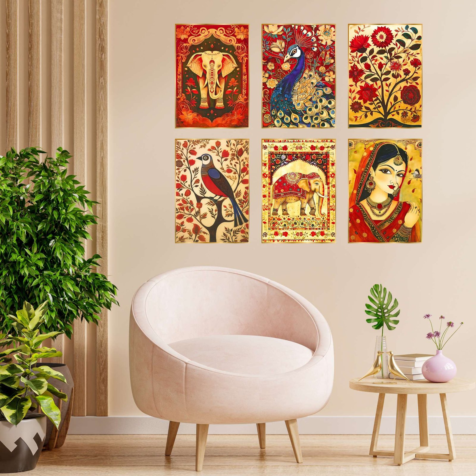Set of Six Wall Paintings for Wall Dacoration Golden Framed Wall Paintings for Living Room & Bedroom Wall Art for Home Decoration & Office Wall Décor (17x13 inch CH-GD6-8)