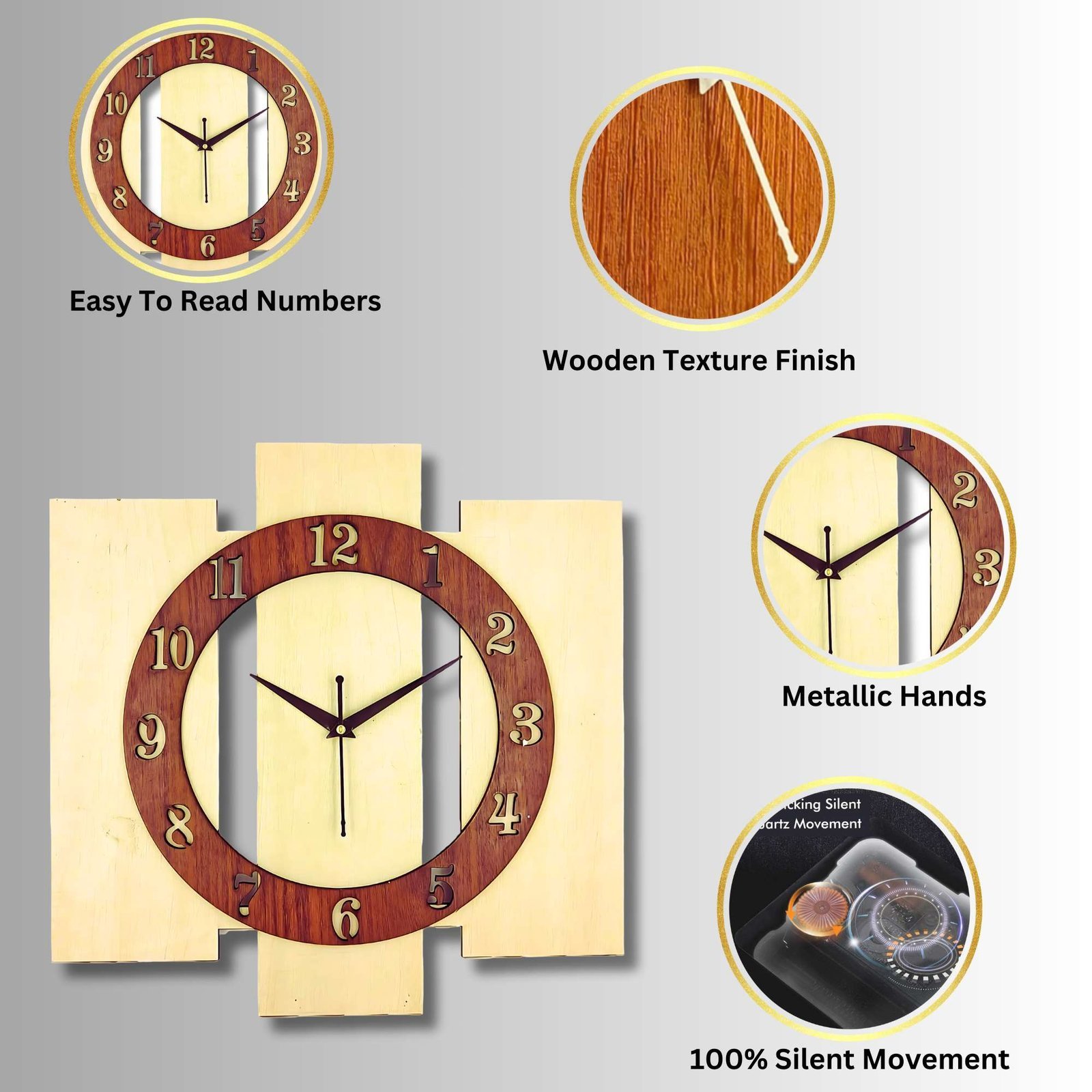 Wooden Silent Non-Ticking Wall Clock for Home Stylish Latest Designer Wall Clock for Home Living Room Bedroom Office Hall - Image 2